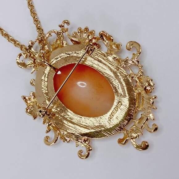 Amedeo Butterfly Lady Face Cameo Pendant Necklace Victorian Revival Brooch - Picture 9 of 15